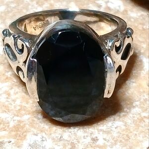 SILPADA Retired Black Onyx Chalcedony Faceted Scroll Sterling Ring R1410  SZ 6